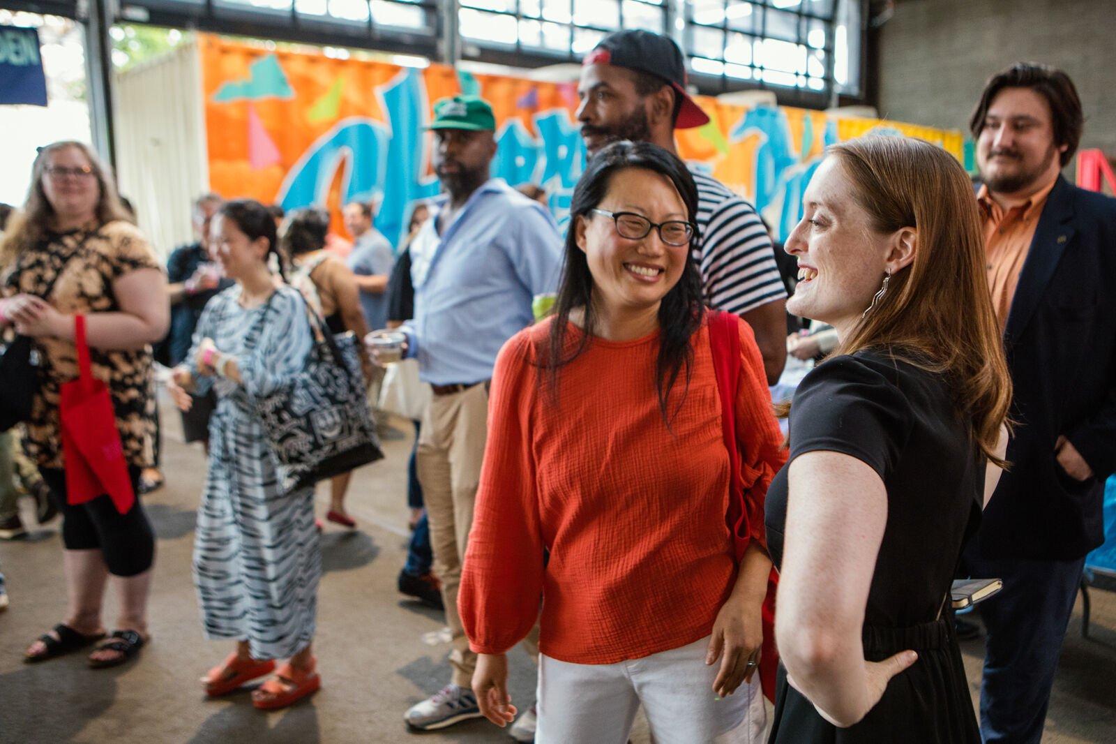 Artist Jean Shin and curator Kerry Bickford share a moment